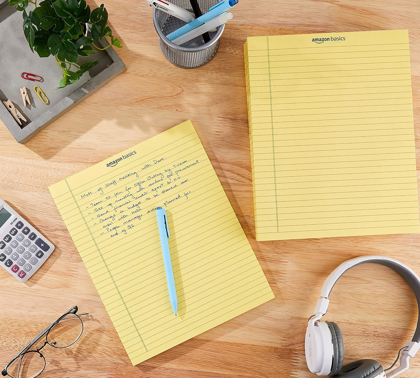 Amazon Basics Wide Ruled Lined Writing Note Pads for Office Supplies, 8.5" x 11.75", White, 12-Pack of 50 Perforated Sheets
