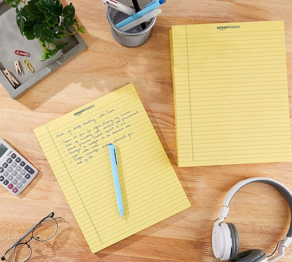 Amazon Basics Wide Ruled Lined Writing Note Pads for Office Supplies, 8.5" x 11.75", White, 12-Pack of 50 Perforated Sheets