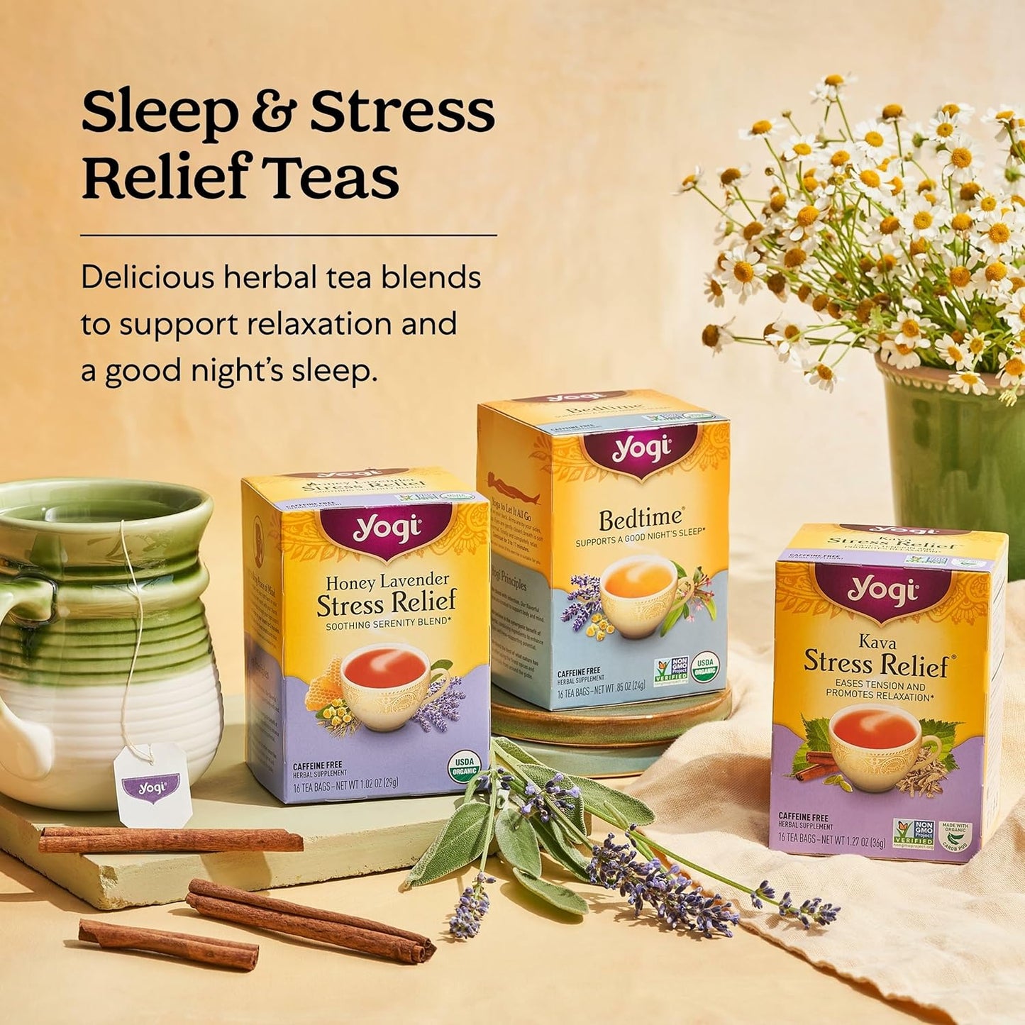 Yogi Tea Relaxation & Stress Relief Variety Pack – 16 Bags per Pack (3 Packs) - Relaxing Sampler - Includes Honey Lavender, Bedtime & Comforting Chamomile