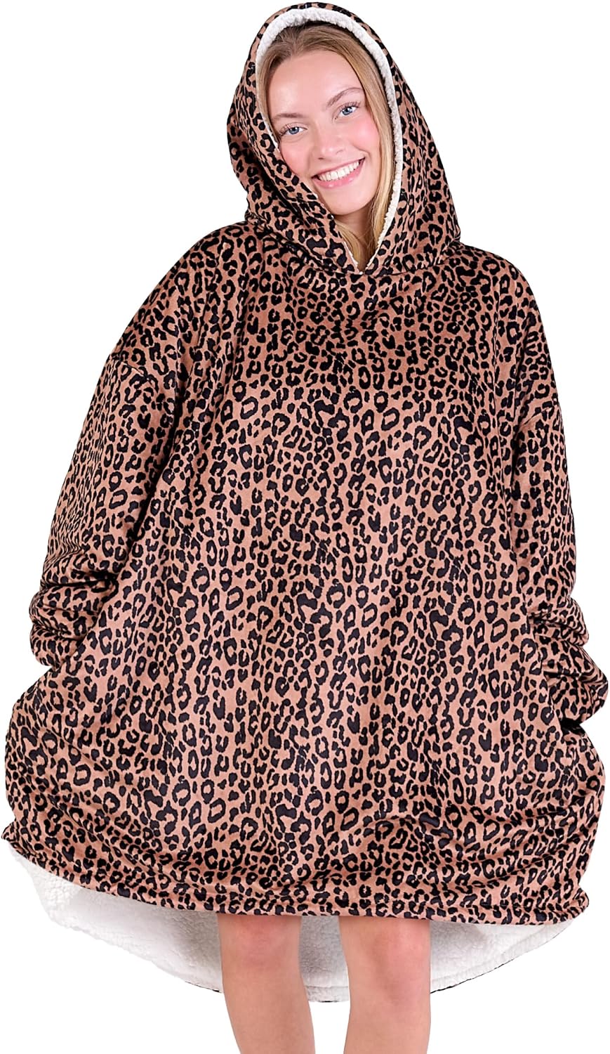Bare Home Wearable Blanket Hoodie - Soft Plush Sherpa - Warm and Cozy - Oversized Wearable Blanket