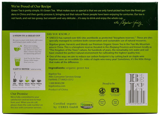 Bigelow Premium 100-Percent Organic Green Tea 150-Count Box, Individually Wrapped