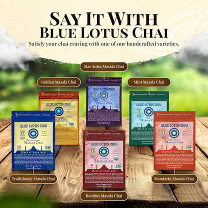 Blue Lotus Chai - Rooibos Flavor Masala Chai - Makes 65 Cups - 2 Ounce Masala Spiced Chai Powder with Organic Spices - Instant Indian Tea No Steeping - No Gluten