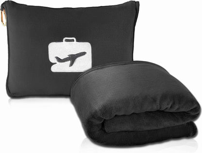 EverSnug Travel Blanket and Pillow - Premium Soft 2 in 1 Airplane Blanket with Soft Bag Pillowcase, Hand Luggage Sleeve and Backpack Clip (Grey)