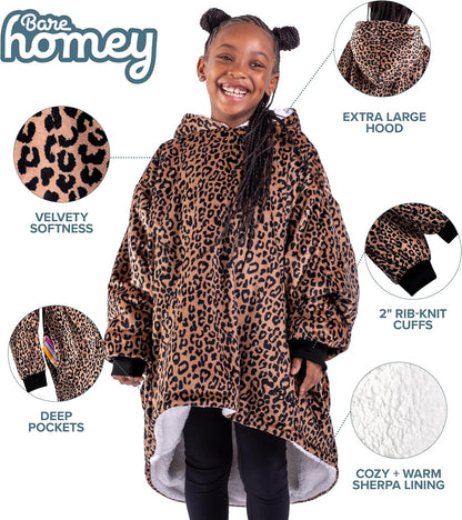 Bare Home Wearable Blanket Hoodie - Soft Plush Sherpa - Warm and Cozy - Oversized Wearable Blanket