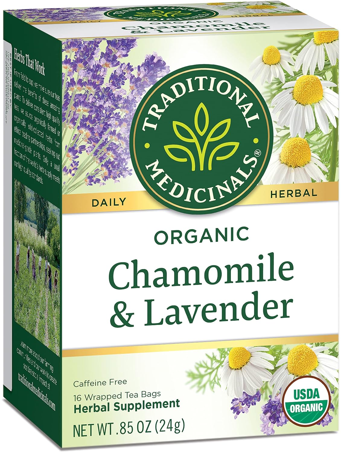 Traditional Medicinals Organic Chamomile with Lavender Herbal Tea, 16 Tea Bags (Pack of 2)