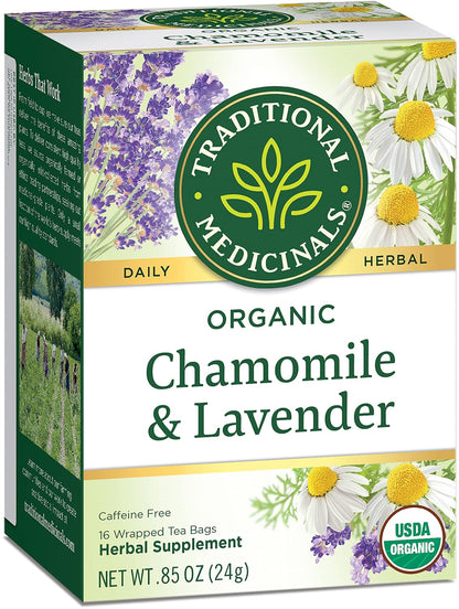 Traditional Medicinals Organic Chamomile with Lavender Herbal Tea, 16 Tea Bags (Pack of 2)