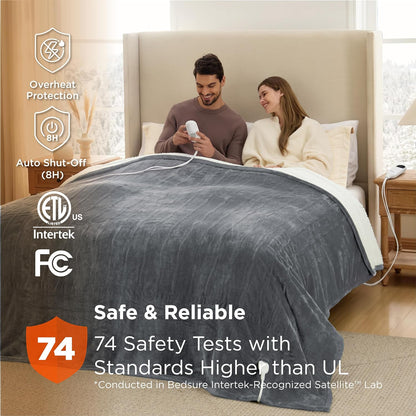 Bedsure Heated Blanket Throw Blanket with Preheat Function - Fast Heating Electric Blanket, Soft Flannel Throw with 6 Time Settings(Up to 10H), 6 Heating Settings, Gifts for Grandma (50"x60", Cream)