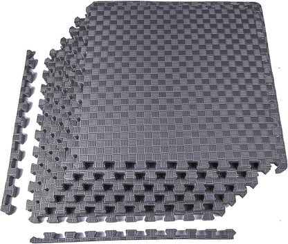 BalanceFrom Puzzle Exercise Mat 1/2" Thick, EVA Interlocking Foam Floor | Tiles for Home Gym, Mat for Home Workout Equipment, Floor Padding for Kids, Black, 24 in x 24 in x 1/2 in, 144 Sq Ft-36 Tiles