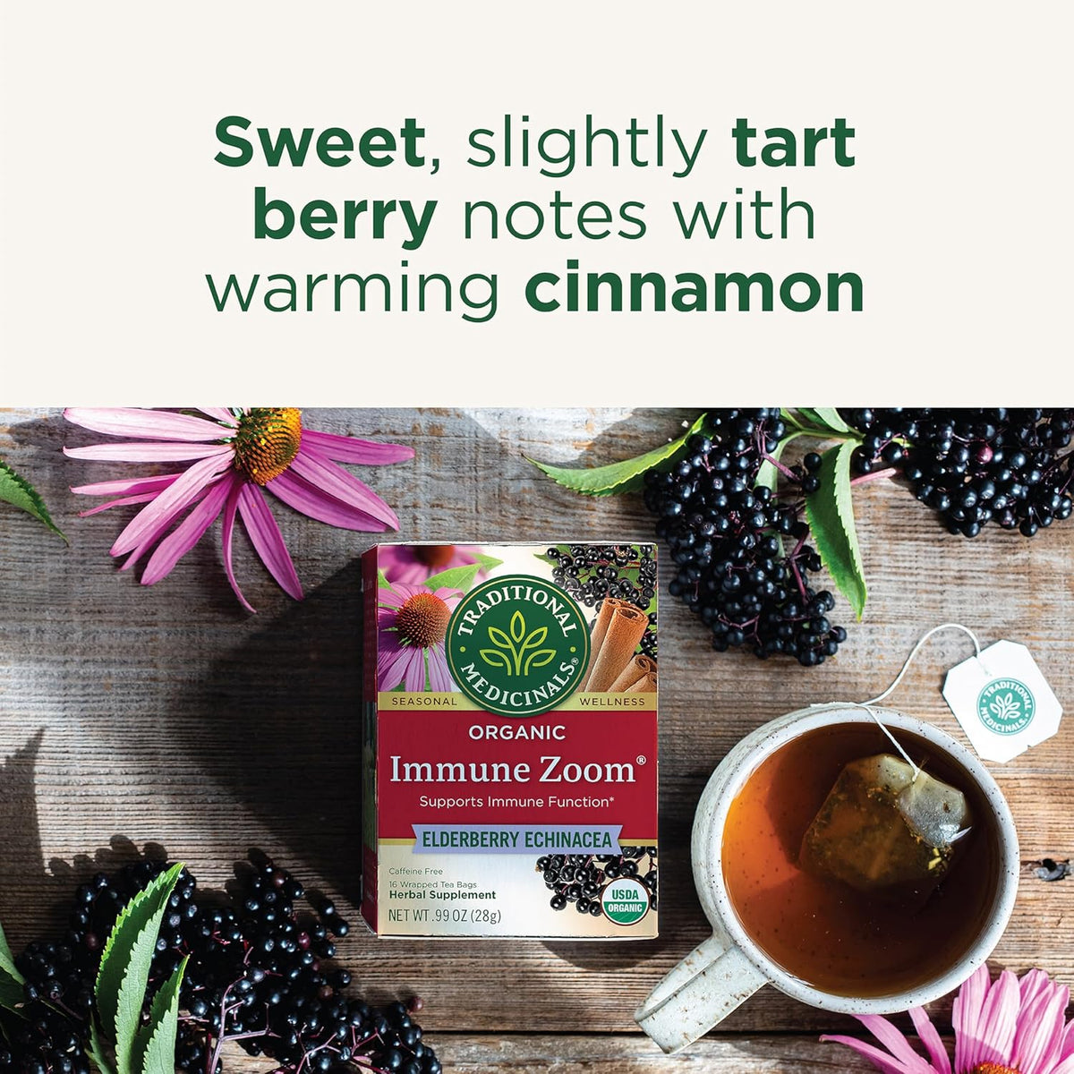 Traditional Medicinals Organic Immune Zoom Elderberry Echinacea 96 Tea Bags