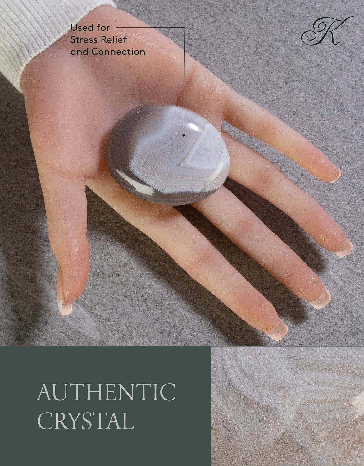 KALIFANO Palm Stone with Healing & Calming Effects - AAA+ Grade High Energy Worry Stone with Information Card - Reiki Crystal Used for Courage (Family Owned and Operated)