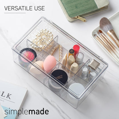 SIMPLEMADE 2 Pk Clear Tea Bag Organizer - Tea Box Divided Storage Container Box with Hinge Lid for Kitchen Cabinet, Countertop, Pantry, Hold Coffee Pods, Seasoning Packets, Condiments (Set of 2)