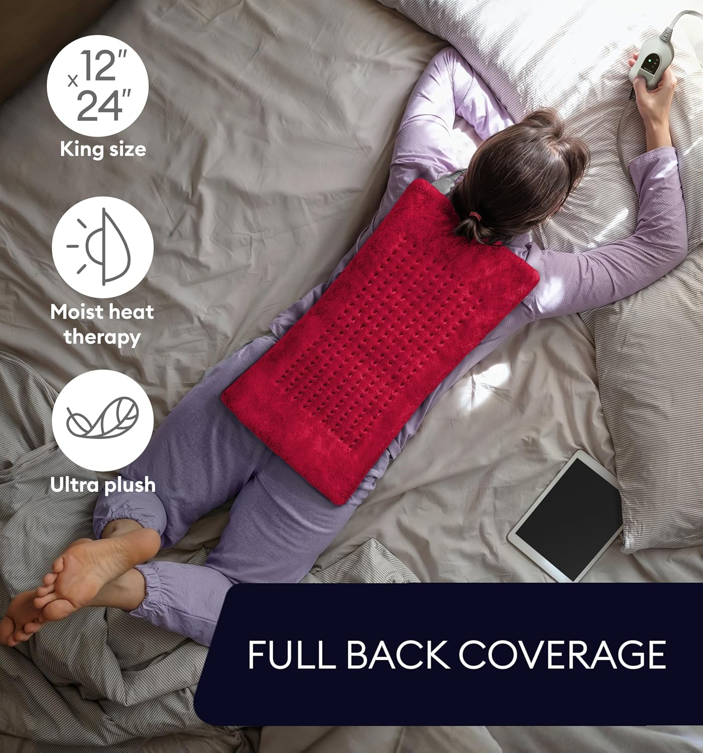 GENIANI Electric Heating Pad for Back Pain & Cramps Relief, Electric Throw, Self Care Gifts for Women, Heating Pad for Neck & Shoulder, Machine Washable Microplush, Auto Shut Off (12"x24", Tabby Gray)