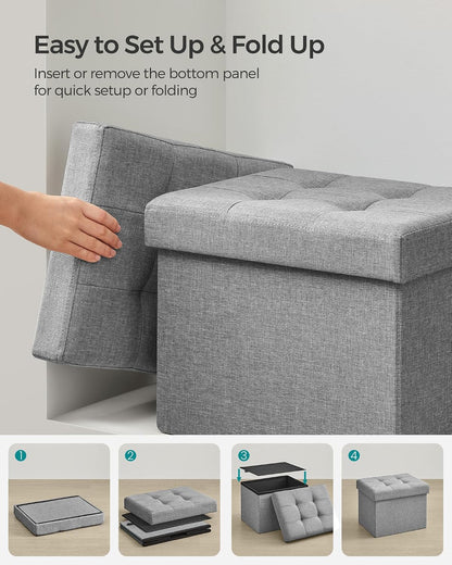 SONGMICS Mazie Collection - Small Folding Storage Ottoman, Foot Rest Stool, 12.2 x 16.1 x 12.2 Inches, 286 lb Load Capacity, for Living Room, Bedroom, Home Office, Dorm, Dark Gray ULSF102G01