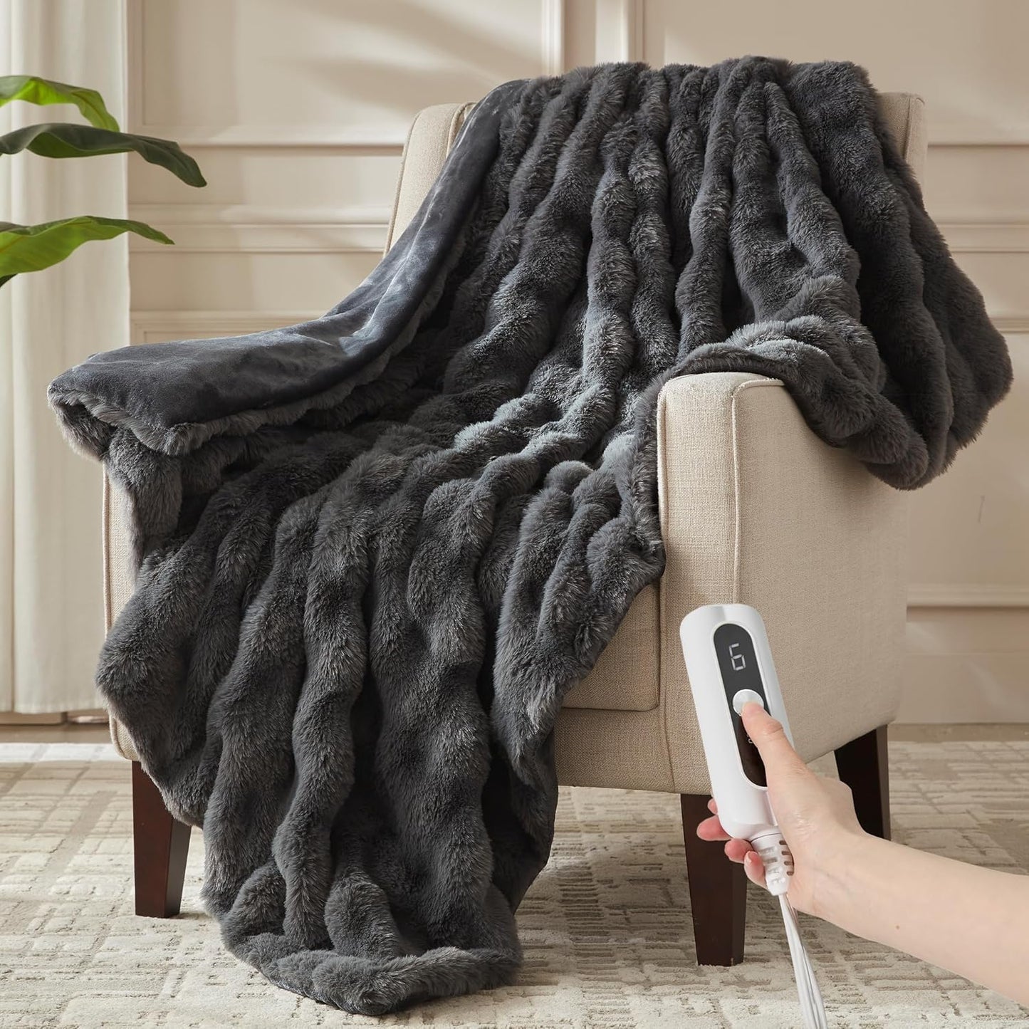 Heated Throw Blanket - Fast Heating 3D Jacquard Electric Heated Blanket, Cozy Heating Blanket with 6 Heating Settings & 4 Hours Auto-Off, Machine Washable, 50"x60", London Grey
