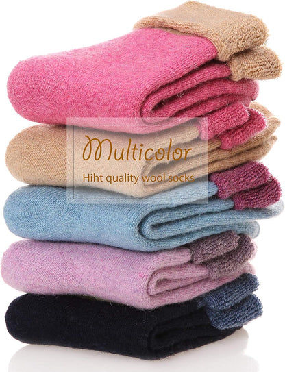 EBMORE 5 Pairs Women Merino Wool Boot Socks Warm Thermal Winter Thick Hiking Cozy Cabin Crew Comfy Socks for Ladies