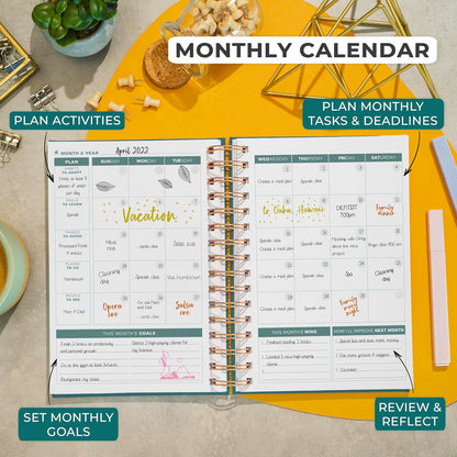 Clever Fox Planner 2nd Edition – Colorful Weekly & Monthly Goal Planner, Time Management & Productivity Organizer, Undated, A5 (Dark Teal)