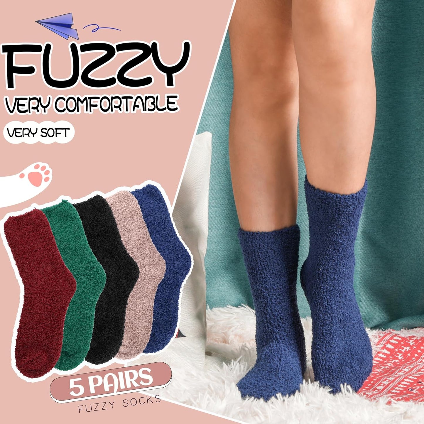 EBMORE Womens Fuzzy Socks Slipper Fluffy Cozy Comfy Cabin Plush Warm Winter Sleep Home Soft Socks