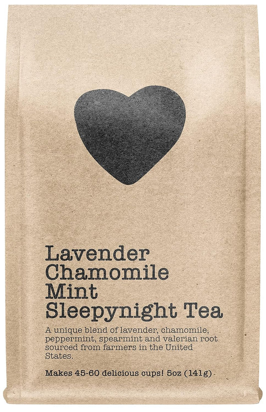 Lavender Chamomile Mint Sleepynight Tea, 45-60 Servings, Eco-Conscious Zip Pouch, Caffeine Free, Pure Loose Leaf Tea Grown in America, 5.0 Ounce (Medium)