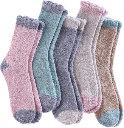 LANLEO 5/6 Pairs Womens Super Soft Fuzzy Plush Warm Winter Home Sleeping Slipper Socks