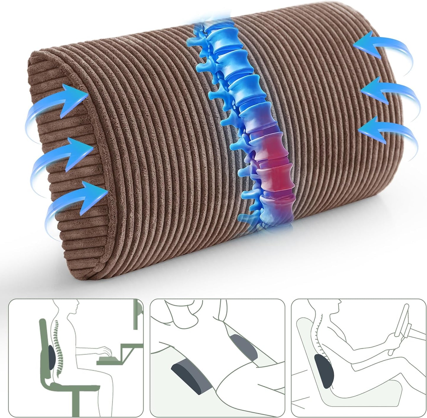 HIGOGOGO Lumbar Support Pillow for Recliner Chair/Accent Chair/Couch, Memory Foam Back Support Cushion for Elderly, Recliner Cushions for Back Rest, Pain Relief, Reading, Washable Cover, Dark Grey