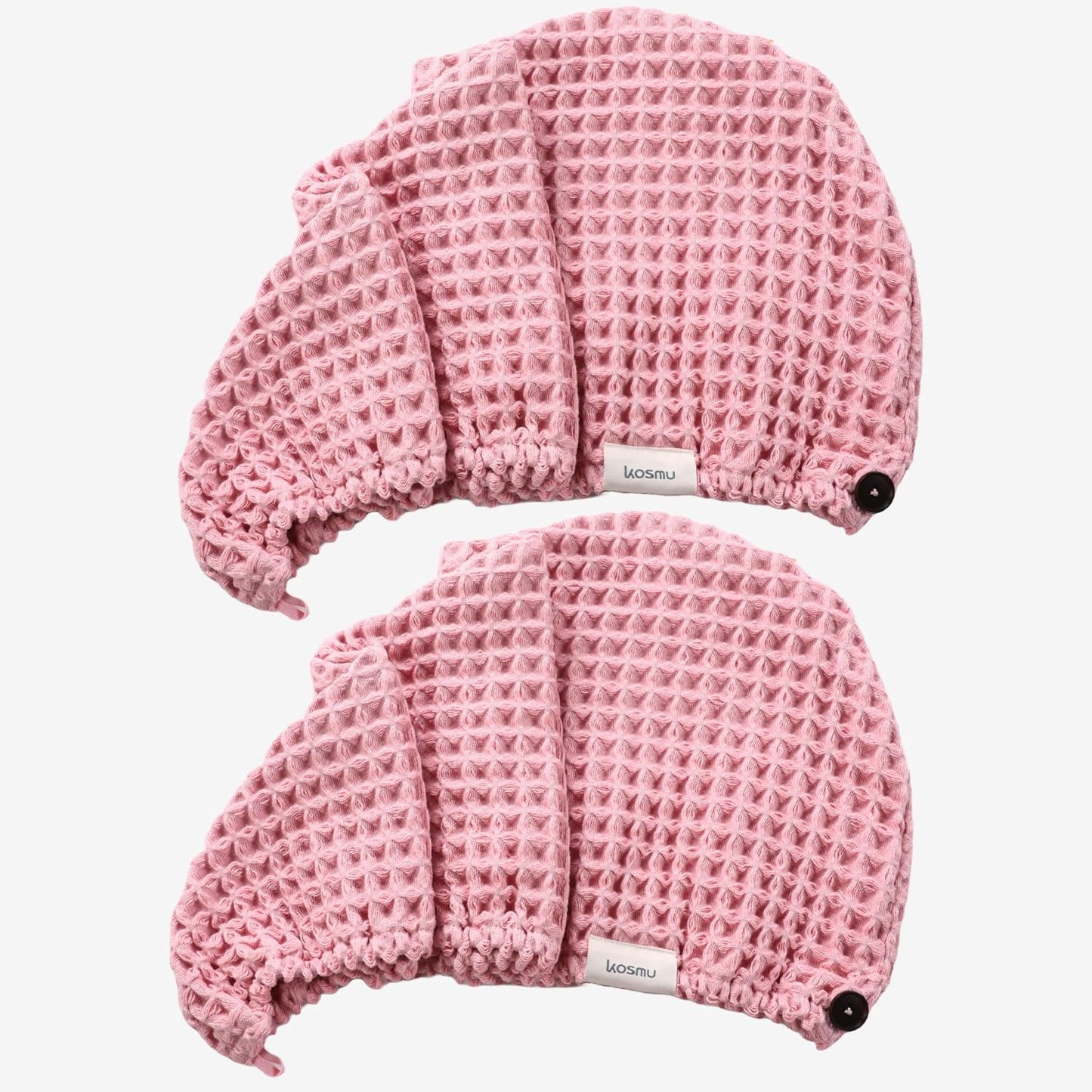 Luxury Organic Japanese Cotton Hair Drying Waffle Towel Wrap for Women | Absorbent, Quick-Dry Head Turban for Shower, Sauna, Spa | Extra Large for Long, Curly, Straight Hair With Button (White, 1 Pc)