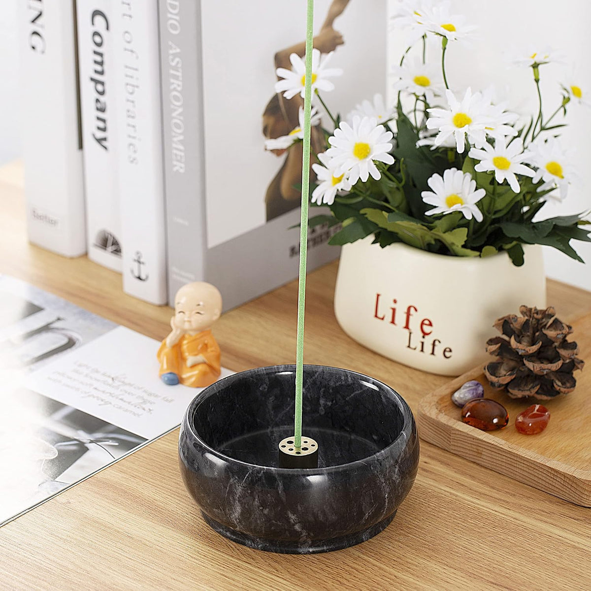 Incense Holder, Natural Marble Incense Holder for Sticks with 9 Incense Holes, Handmade Incense Stick Burner Ideal for Smudging, Decoration
