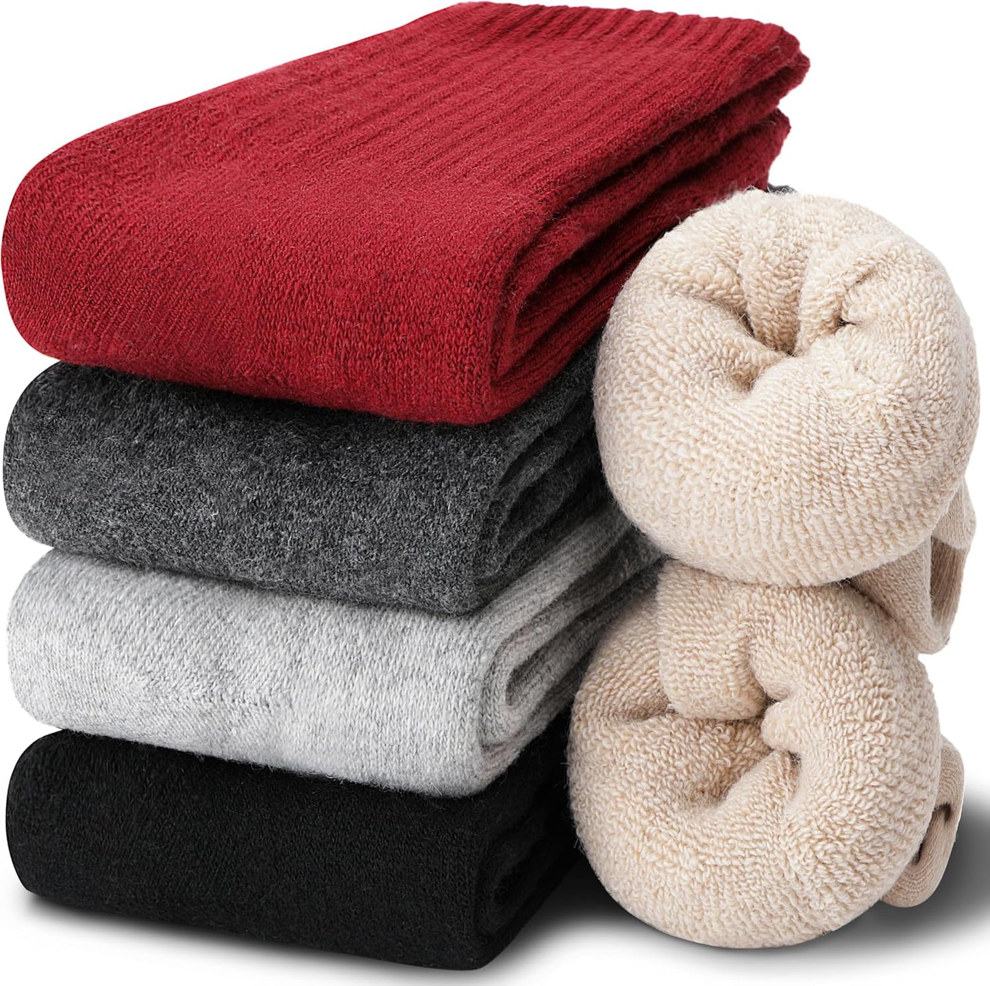 EBMORE Merino Wool Socks for Women Hiking Thermal Warm Winter Thick Boot Cozy Crew Comfy Work Socks for Ladies 5 Pairs