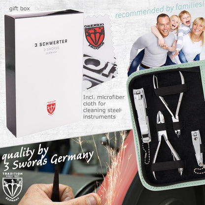 3 Swords Germany - brand quality 10 piece manicure pedicure grooming kit set for professional finger & toe nail care scissors clipper fashion leather case in gift box, Made by 3 Swords (00286)