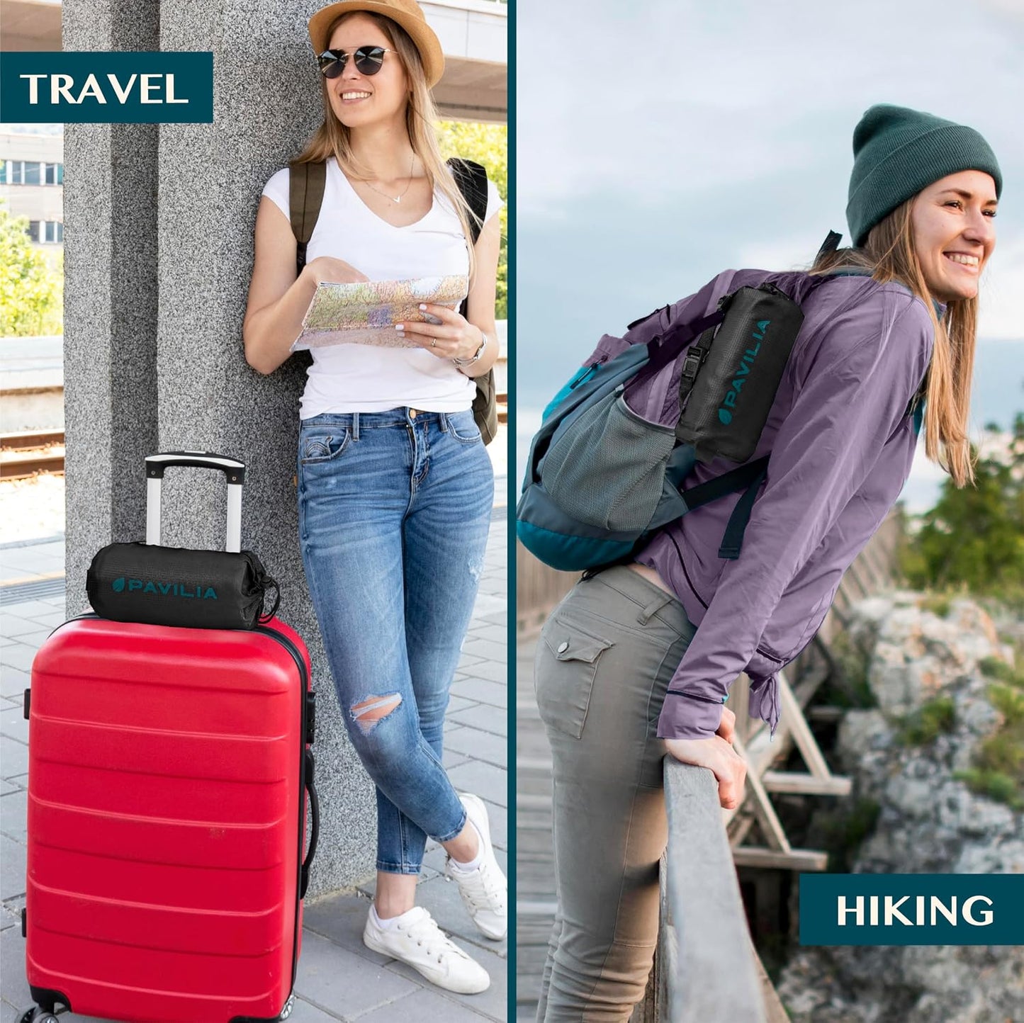 PAVILIA Travel Blanket Airplane Compact with Bag, Lightweight Soft Fleece Plane Blanket Long Flights, Camping Road Trips, Packable Travel Gift Essentials with Luggage Backpack Strap, 65x40, Purple