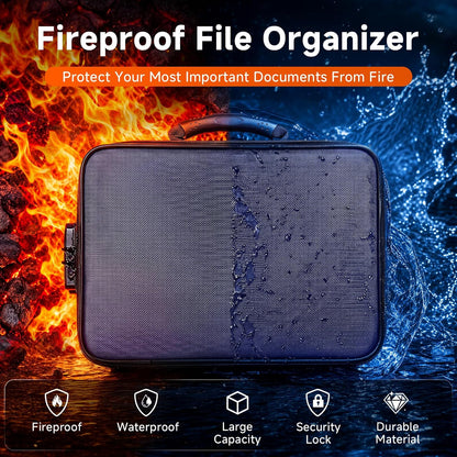 Fireproof Document Box With Lock, 16 Pocket Document Organizer