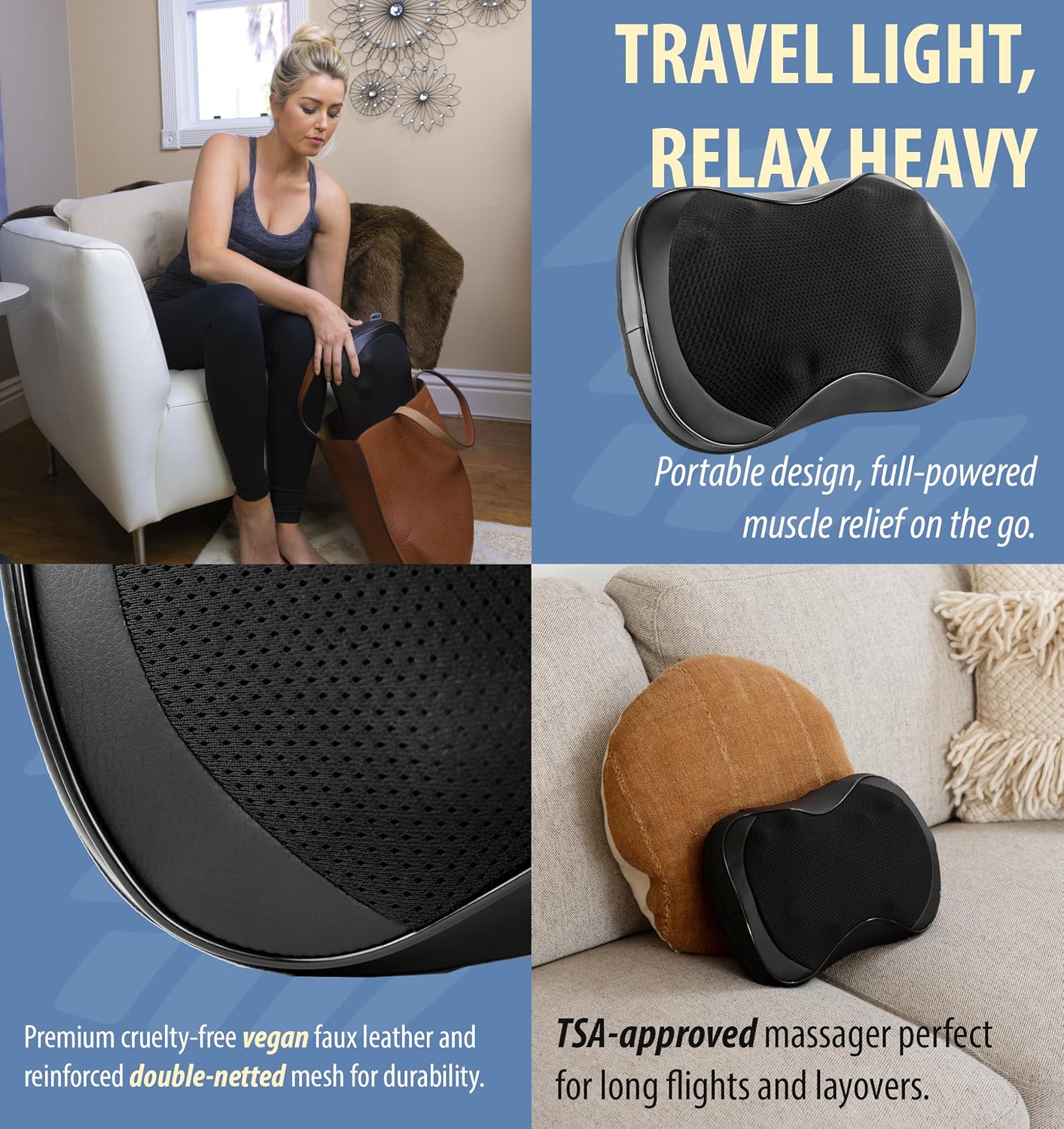 Zyllion Shiatsu Back and Neck Massager with Heat - 3D Electric Kneading Deep Tissue Massage Pillow with 8 Massaging Nodes for Muscle Pain Relief, Black, ZMA-25