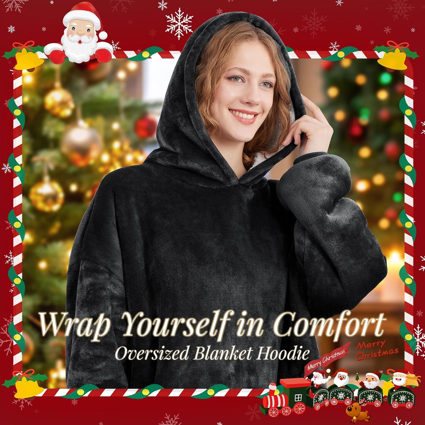 AmyHomie Wearable Blanket Hoodie for Adults & Teens,Oversized Sherpa Hooded Blanket,Warm Cozy Blanket Sweatshirt as Christmas Birthday Gifts for Women Men