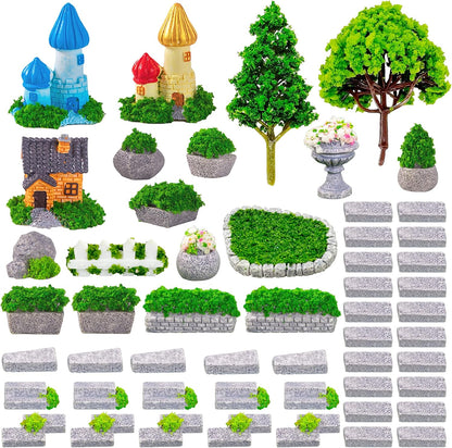 Cayway 26 PCS Outdoor Fairy Garden Miniatures Mini Zen Garden Accessories, Artificial Grass, Model Trees, Terrarium Ornaments, Dollhouse Supplies, Bonsai Decorative Craft Tools Kit