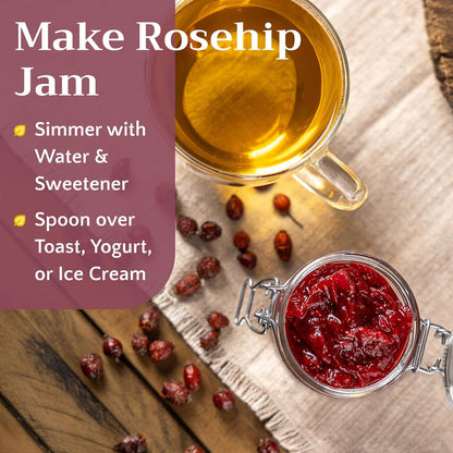Dried Whole Rose Hips Tea - Natural RoseHip Fruit Herbal Tea Loose, 2 oz