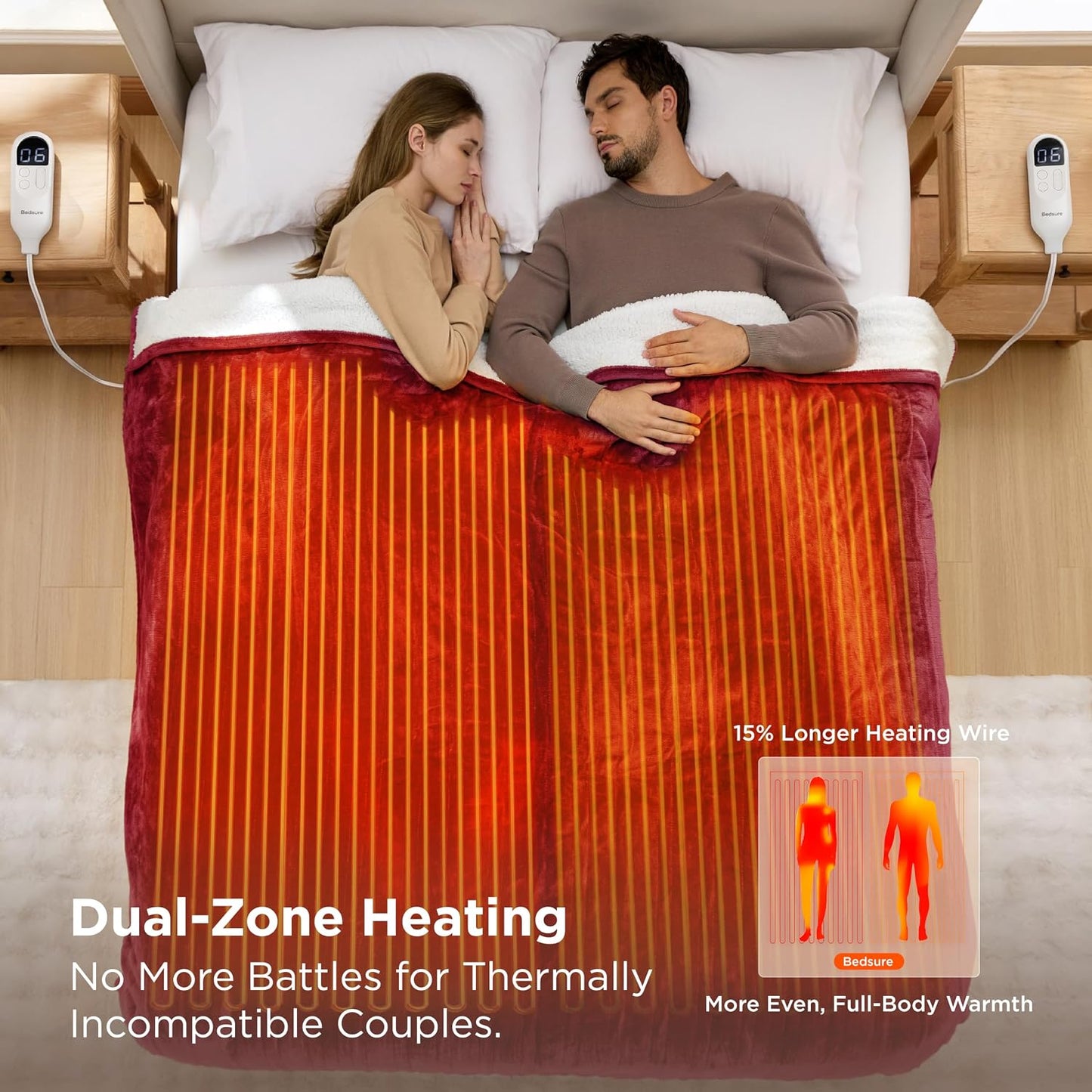 Bedsure Heated Blanket Throw Blanket with Preheat Function - Fast Heating Electric Blanket, Soft Flannel Throw with 6 Time Settings(Up to 10H), 6 Heating Settings, Gifts for Grandma (50"x60", Cream)