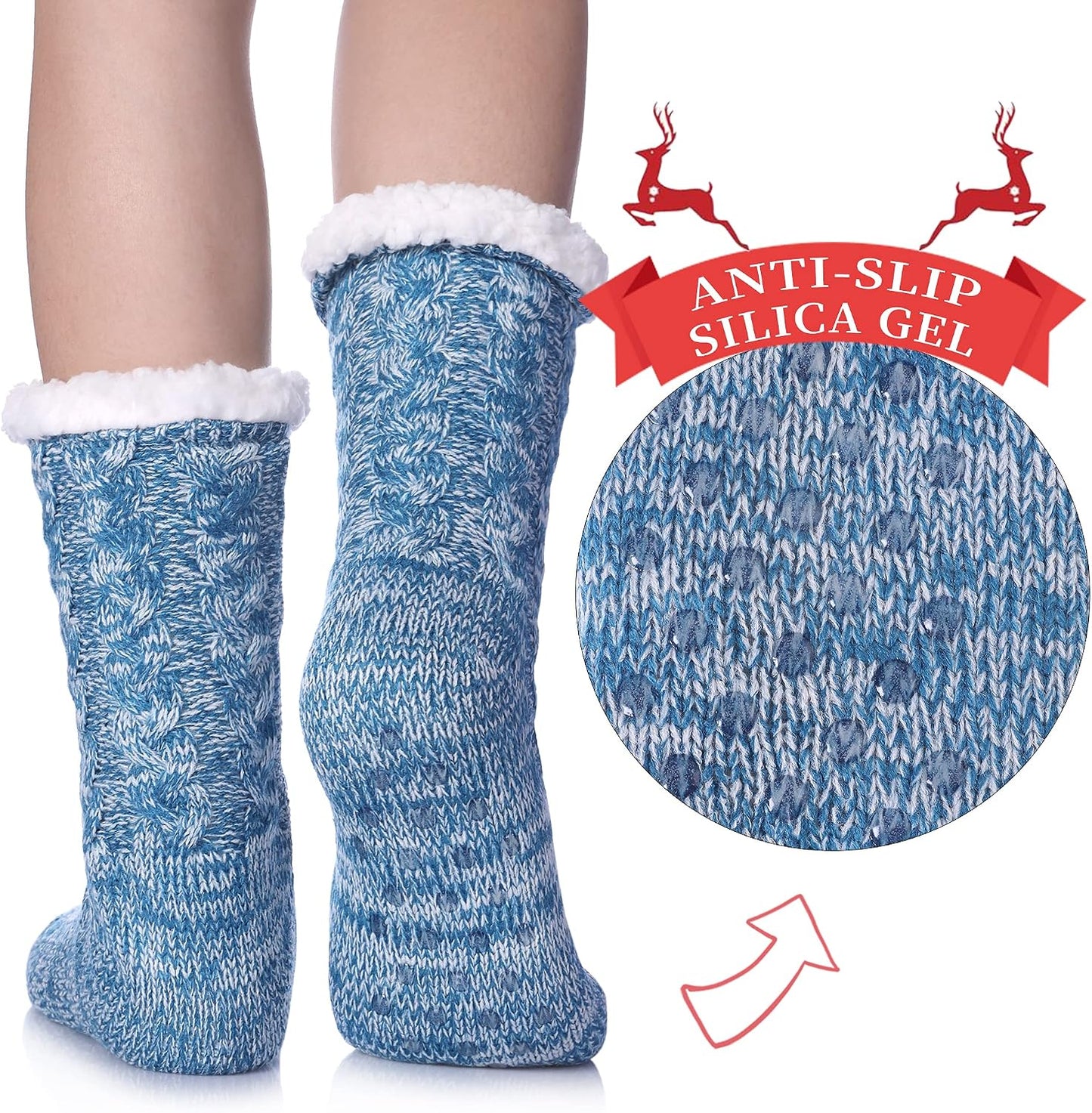 SDBING Women's Winter Super Soft Warm Cozy Fleece Lined Fuzzy Slipper Socks with Grippers