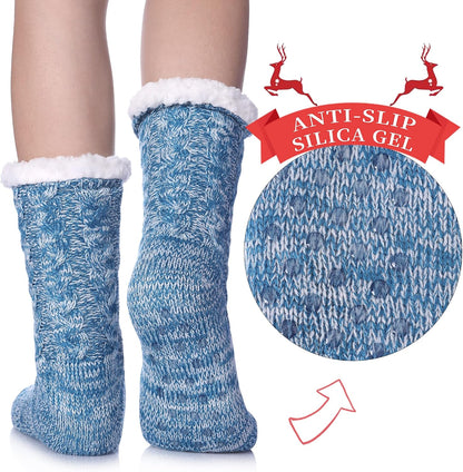 SDBING Women's Winter Super Soft Warm Cozy Fleece Lined Fuzzy Slipper Socks with Grippers