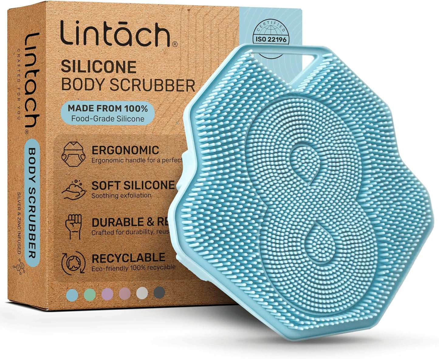 Silicone Shower Scrubber for Body – Exfoliating Loofah Alternative, Zinc & Silver-Infused, Hygienic & Gentle for Sensitive Skin, Durable & Long-Lasting Body Scrubber for Men - Sky Blue