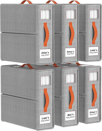 Bed Sheet Organizers, Foldable Linen Closet Storage, 4 Pack, Grey