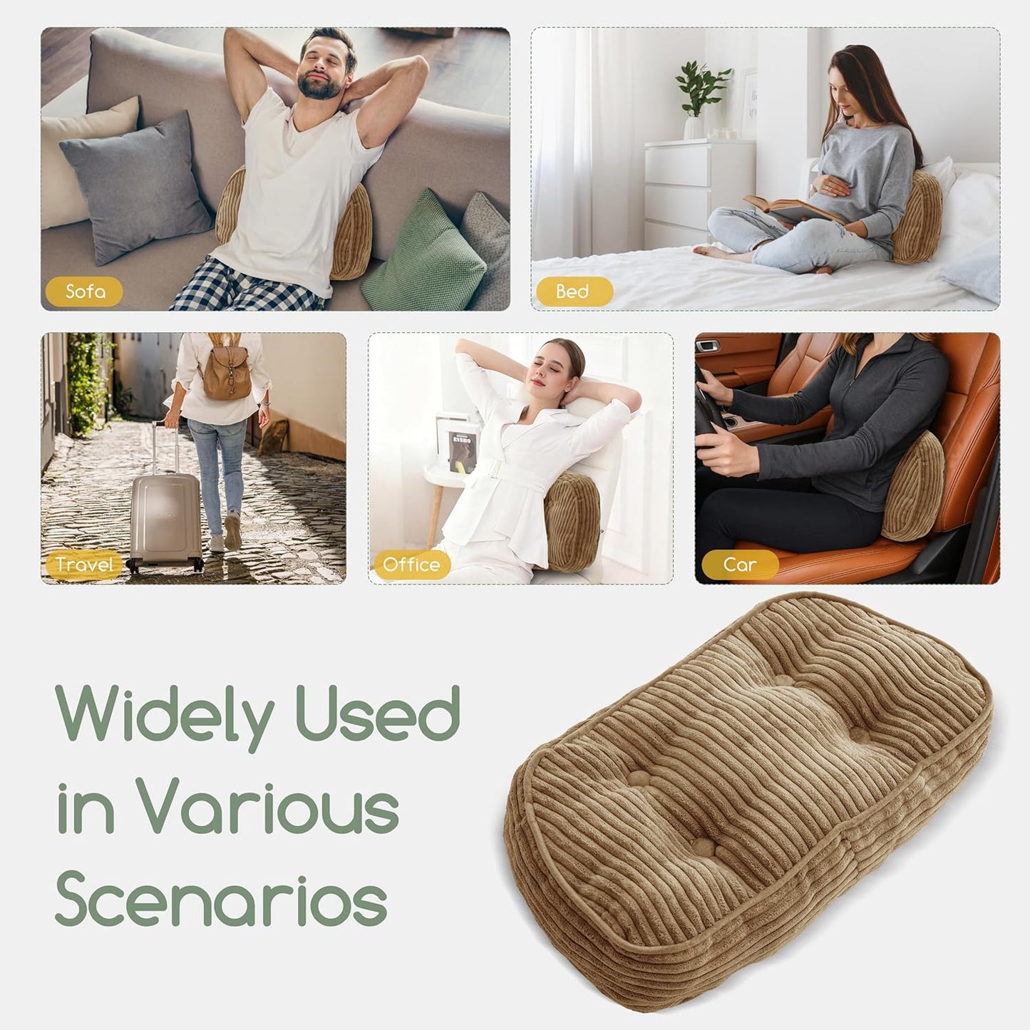 HIGOGOGO Lumbar Support Pillow for Recliner Chair/Accent Chair/Couch/Office Chair, Tufted Corduroy Back Support Cushion for Elderly, Recliner Cushions for Back Rest, Pain Relief, Reading, Brown
