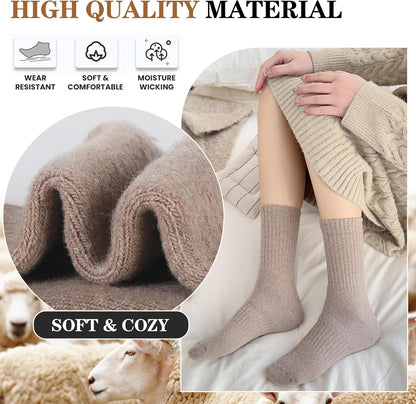 MOGGEI 5 Pairs Womens Merino Wool Socks Hiking Warm Winter Thick Thermal Crew Cozy Cabin Ladies Gift Comfy Boot Work Socks