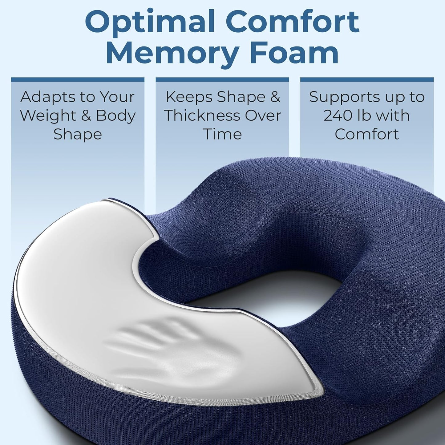 5 STARS UNITED Donut Pillow for Tailbone Pain & Hemorrhoids – Large Memory Foam Seat Cushion for Bed Sore-Prone Areas & Pressure Relief – Prostate, Postpartum & Pregnancy Support, Black Mesh Cover