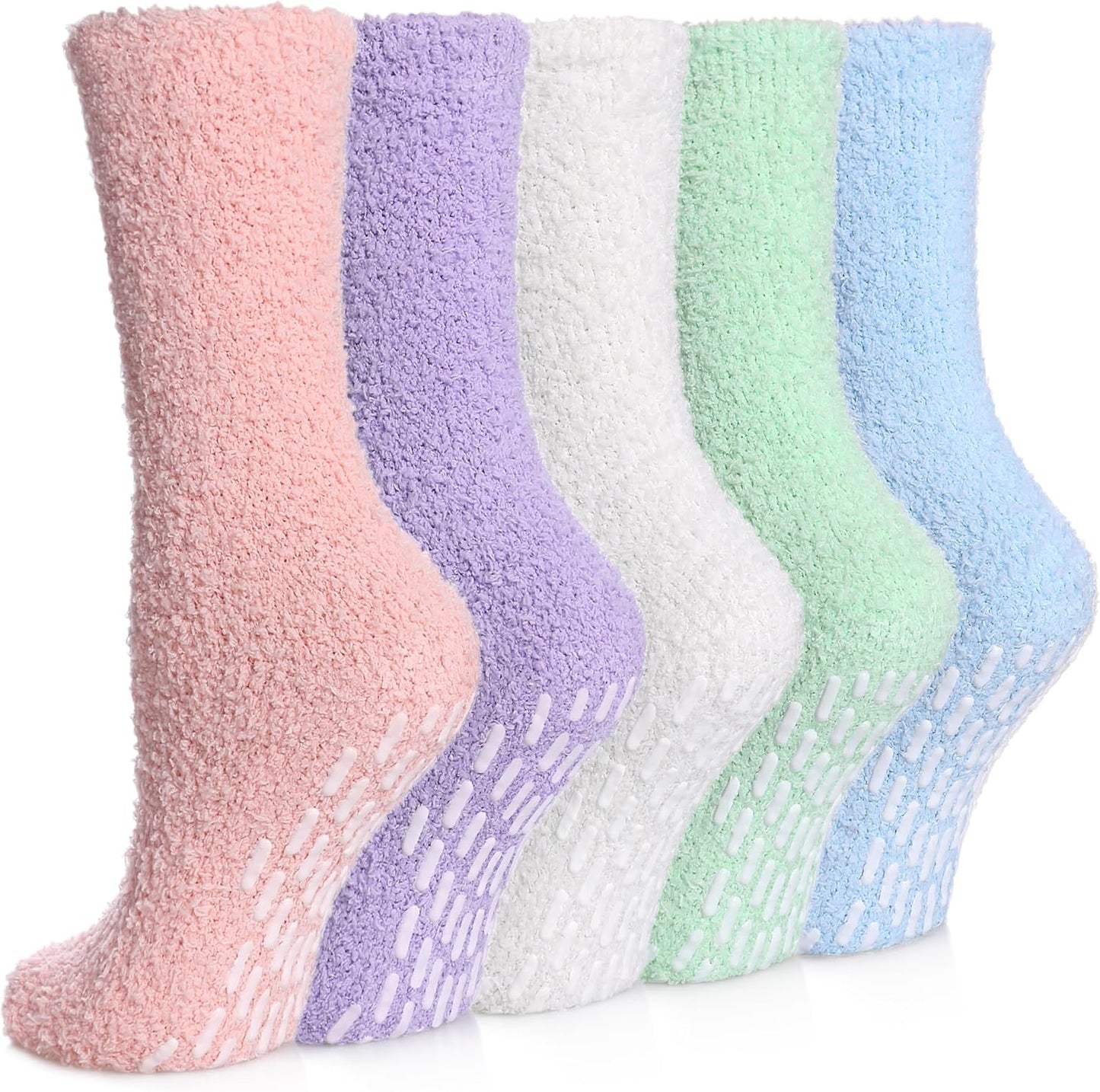 MQELONG Non Slip Hospital Socks with Grips for Women Winter Warm Cozy Fuzzy Slipper Soft Fluffy Sleep Socks