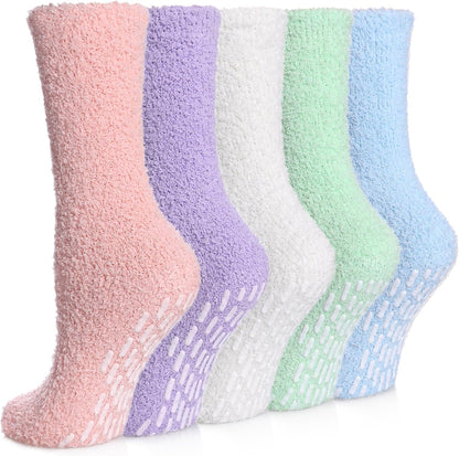 MQELONG Non Slip Hospital Socks with Grips for Women Winter Warm Cozy Fuzzy Slipper Soft Fluffy Sleep Socks