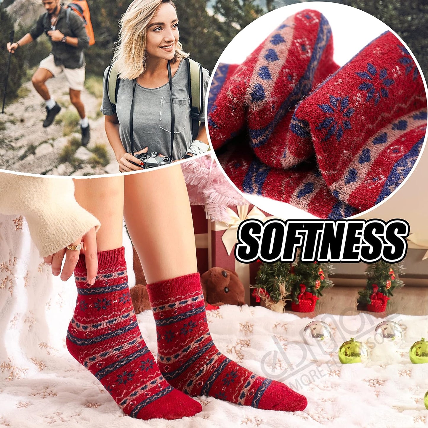 EBMORE Merino Wool Socks for Women Hiking Thermal Warm Winter Thick Boot Cozy Crew Comfy Work Socks for Ladies 5 Pairs