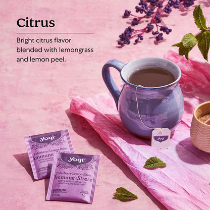 Yogi Elderberry Lemon Balm Immune & Stress Tea, 16 Tea Bags (6 Pack)