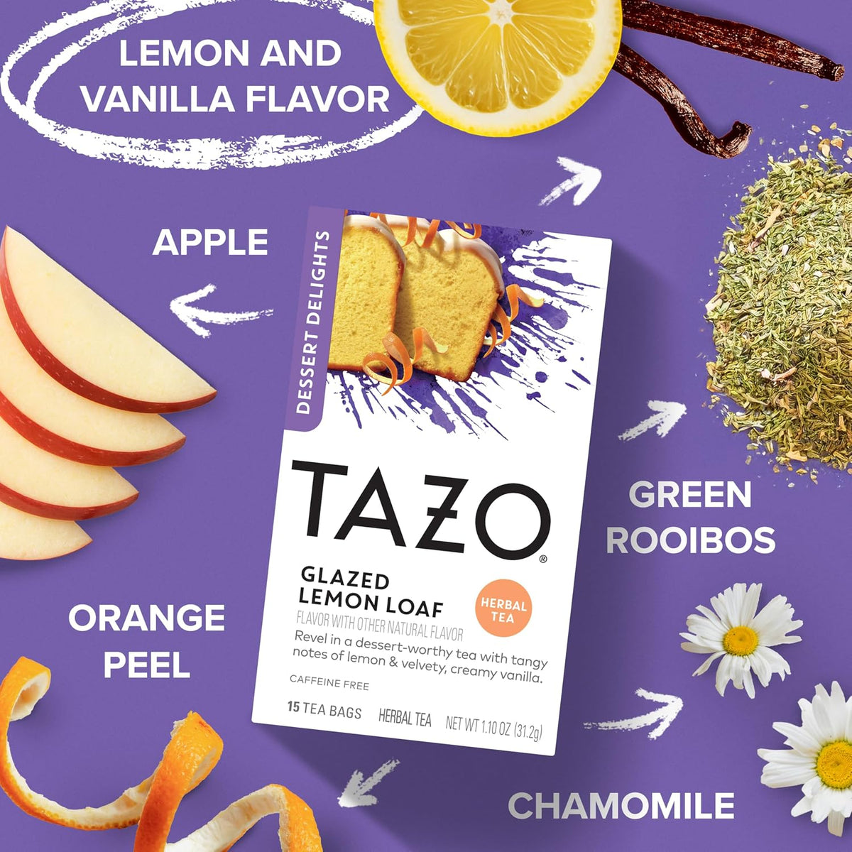 TAZO Glazed Lemon Loaf Herbal Tea Bags, 90 Total Bags (15ct - Pack of 6)