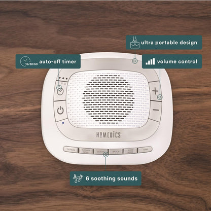 Homedics SoundSleep Rejuvenate White Noise Sleep Machine, Small Travel Sound Machine with 6 Relaxing Nature Sounds, Portable Sound Therapy for Home, Office, Nursery, Auto-Off Timer, By Homedics