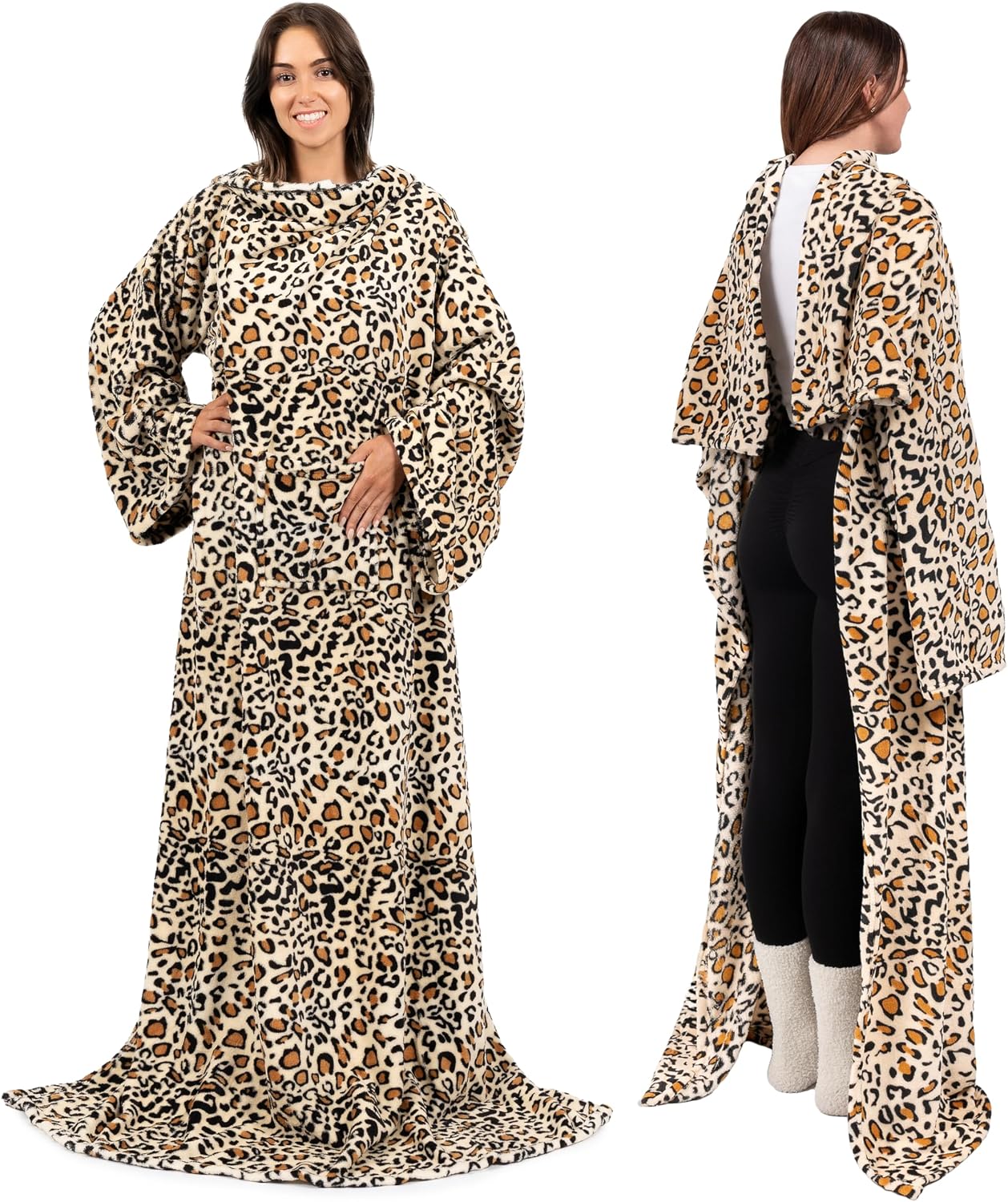PAVILIA Wearable Blanket with Sleeves for Adult Women Men, Cozy Fleece Warm Wrap Throw with Arms, Gifts for Christmas, Wife