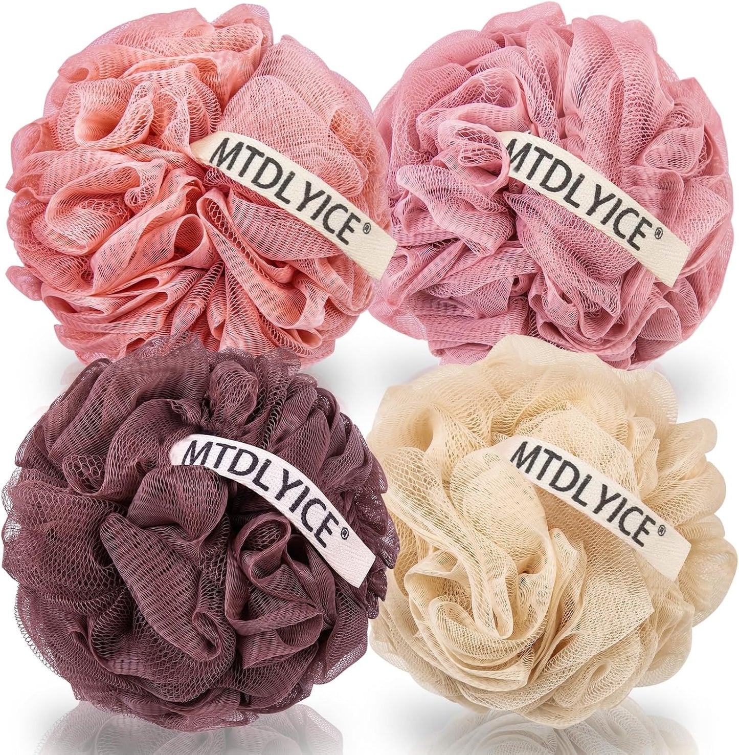 MTDLYICE Loofah Sponge, XXL Large Loofah 100g 4 Pack, Bath Sponge Soft Mesh Shower Loofah for Men, Body Scrub, Shower Pouf Bath Accessories, for Body Wash, Soap (Blue Gray)